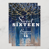 Blue Rustic Coastal Barn Wood Bokeh Sweet 16 Einladung (Vorne/Hinten)
