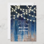 Blue Rustic Coastal Barn Wood Lights Brautparty Einladung (Vorderseite)