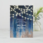 Blue Rustic Coastal Barn Wood Lights Brautparty Einladung (Stehend Vorderseite)