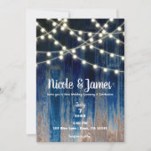 Blue Rustic Coastal Barn Wood & Lights Wedding Einladung (Vorderseite)