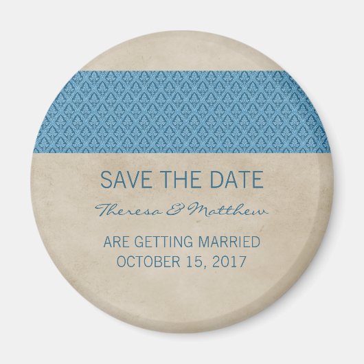 Blue Rustic Damask Speichern Sie das Datumsfenster Magnet (Vorne)