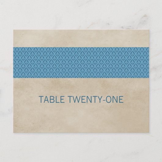 Blue Rustic Damask Tischnummer Postkarte (Vorderseite)