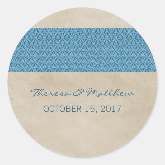 Blue Rustic Damask Wedger Stickers (Vorderseite)