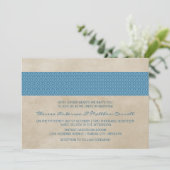 Blue Rustic Damask Wedite Einladung (Stehend Vorderseite)
