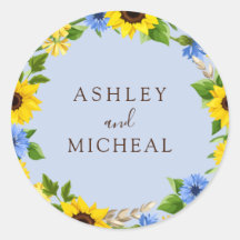 Blue Rustic Fall Sunflower Wreath Hochzeitsticker