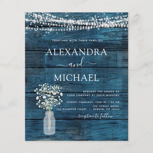 Blue Rustic Farmhouse Gipskraut Jar Wedding (Vorderseite)