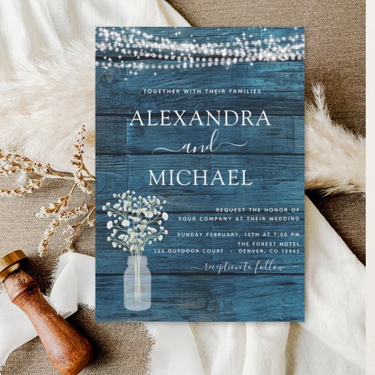 Blue Rustic Farmhouse Gipskraut Jar Wedding