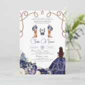 Blue Rustic Floral Charro Foto Quinceañera Einladung (Stehend Vorderseite)