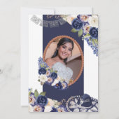 Blue Rustic Floral Charro Foto Quinceañera Einladung (Rückseite)