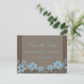 Blue Rustic Floral Save the Date Postkarte (Stehend Vorderseite)