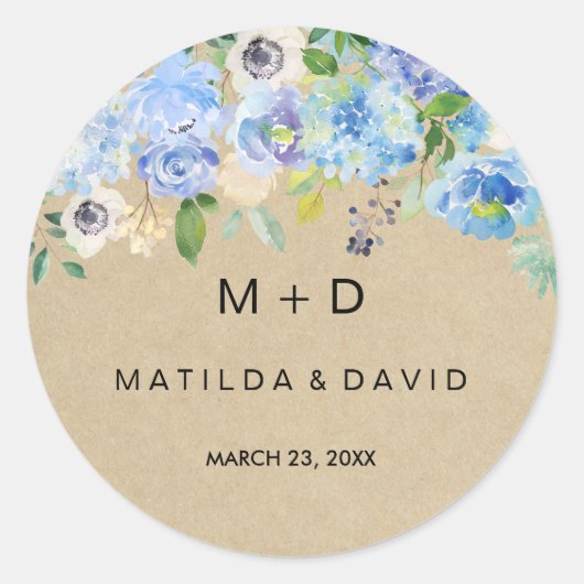Blue Rustic Floral Wedding Sticker (Vorderseite)