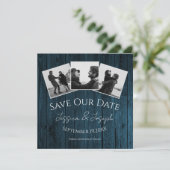 Blue Rustic Foto Collage Save the Date (Stehend Vorderseite)