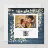 Blue Rustic Greenery Foto QR Code Brautparty Einladung (Rückseite)