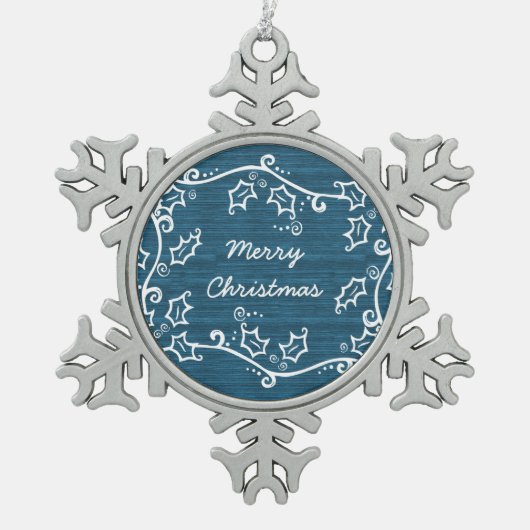 Blue Rustic Holly Snowflake Ornament (Vorderseite)