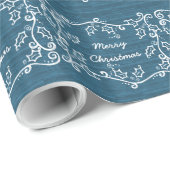 Blue Rustic Holly Wrapping Paper Geschenkpapier (Rolleneckpunkt)