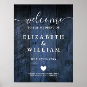 Blue Rustic Holz Barn Wedding Willkommenszeichen Poster (Vorne)