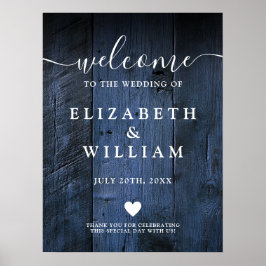 Blue Rustic Holz Barn Wedding Willkommenszeichen Poster