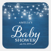 Blue Rustic Holz Mason Jars und Lights Baby Dusche Quadratischer Aufkleber (Vorderseite)