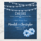 Blue Rustic Holz String Lights Daisy Wedding Weinetikett (Einzelnes Label)