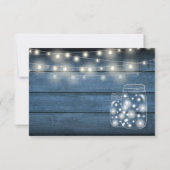 Blue Rustic Holz String Lights Mason Jars RSVP Karte (Rückseite)