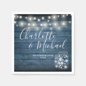 Blue Rustic Holz String Lights Mason Jars Wedding Serviette (Vorderseite)