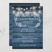 Blue Rustic Holz String Lights Quinceañera 15. Einladung (Vorne/Hinten)