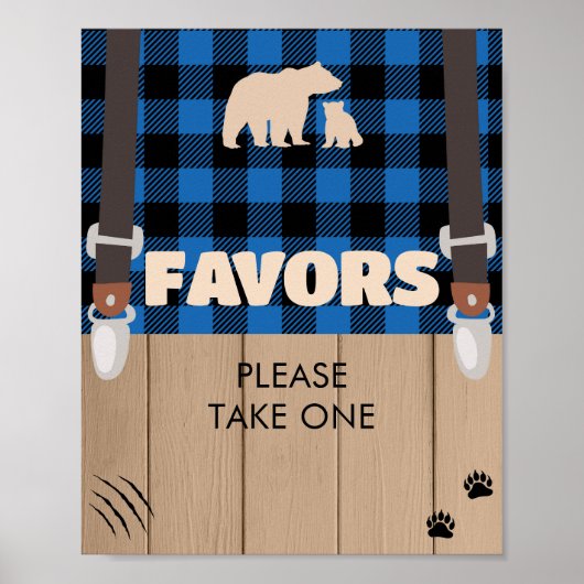 Blue Rustic Kariert Lumberjack Baby Duschfavoriten Poster (Vorne)