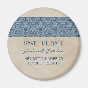 Blue Rustic Lace Speichern Sie das Date Magnet