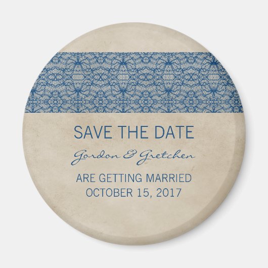 Blue Rustic Lace Speichern Sie das Date Magnet (Vorne)