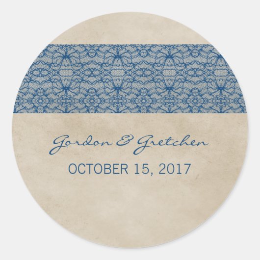 Blue Rustic Lace Wedding Stickers (Vorderseite)