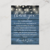 Blue Rustic Lights Hochzeit Danke Platzkarte (Vorderseite)