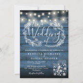 Blue Rustic Mason Jar String Lights Script Hochzei Einladung (Vorderseite)