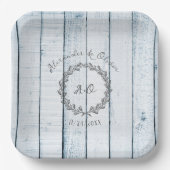Blue Rustic Monogram Polterabend Paper Teller (Vorderseite)