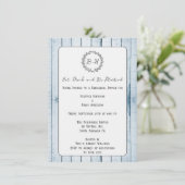 Blue Rustic Monogram Probe Dinner Einladung (Stehend Vorderseite)