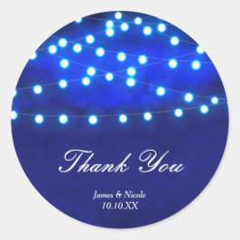 Blue Rustic Night String Lights Hochzeitsticker Runder Aufkleber