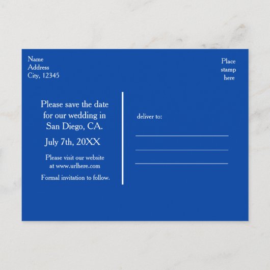 Blue Rustic Night String Lights Rett Date Postcard Ankündigungspostkarte (Rückseite)