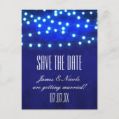 Blue Rustic Night String Lights Rett Date Postcard Ankündigungspostkarte (Vorderseite)