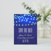 Blue Rustic Night String Lights Rett Date Postcard Ankündigungspostkarte (Stehend Vorderseite)