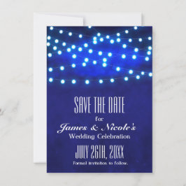 Blue Rustic Night String Lights Save the Date Card