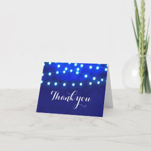 Blue Rustic Night String Lights Wedding Folkcard Dankeskarte