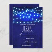 Blue Rustic Night String Lights Wedding RSVP Karte (Vorne/Hinten)