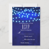 Blue Rustic Night String Lights Wedding RSVP Karte (Vorderseite)