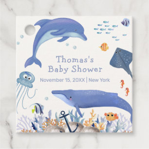 Blue Rustic Ocean Dolphin Whale Boy Baby Dusche Geschenkanhänger