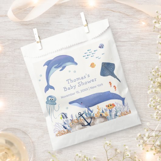 Blue Rustic Ocean Dolphin Whale Boy Baby Dusche Geschenktütchen (Ausgeschnitten)