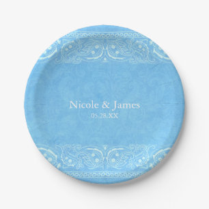 Blue Rustic Paisley Country Western Wedding Pappteller