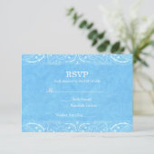 Blue Rustic Paisley Country Western Wedding RSVP (Stehend Vorderseite)