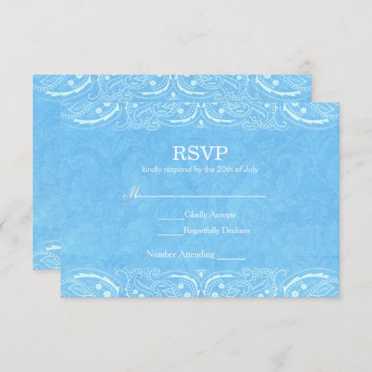 Blue Rustic Paisley Country Western Wedding RSVP (Vorne/Hinten)