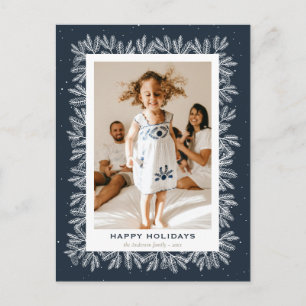 Blue Rustic Pine Snow Foto Happy Holiday Postcard Feiertagspostkarte