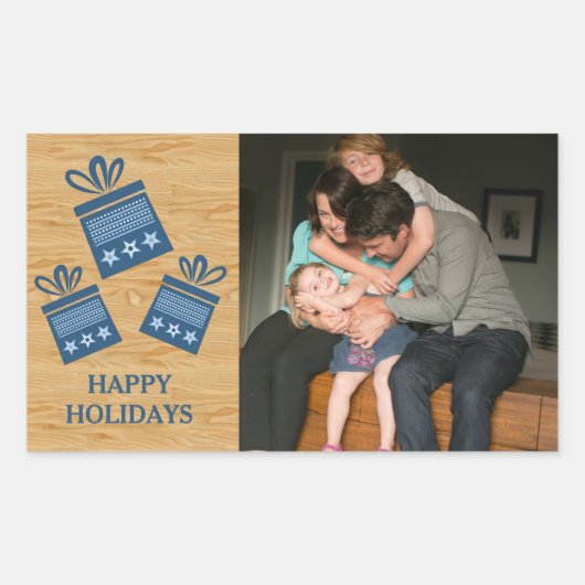 Blue Rustic Presets Holiday Foto Stickers (Vorderseite)