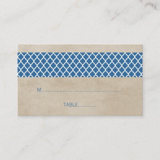 Blue Rustic Quatrefoil Hochzeitssemble Platzkarte (Vorderseite)